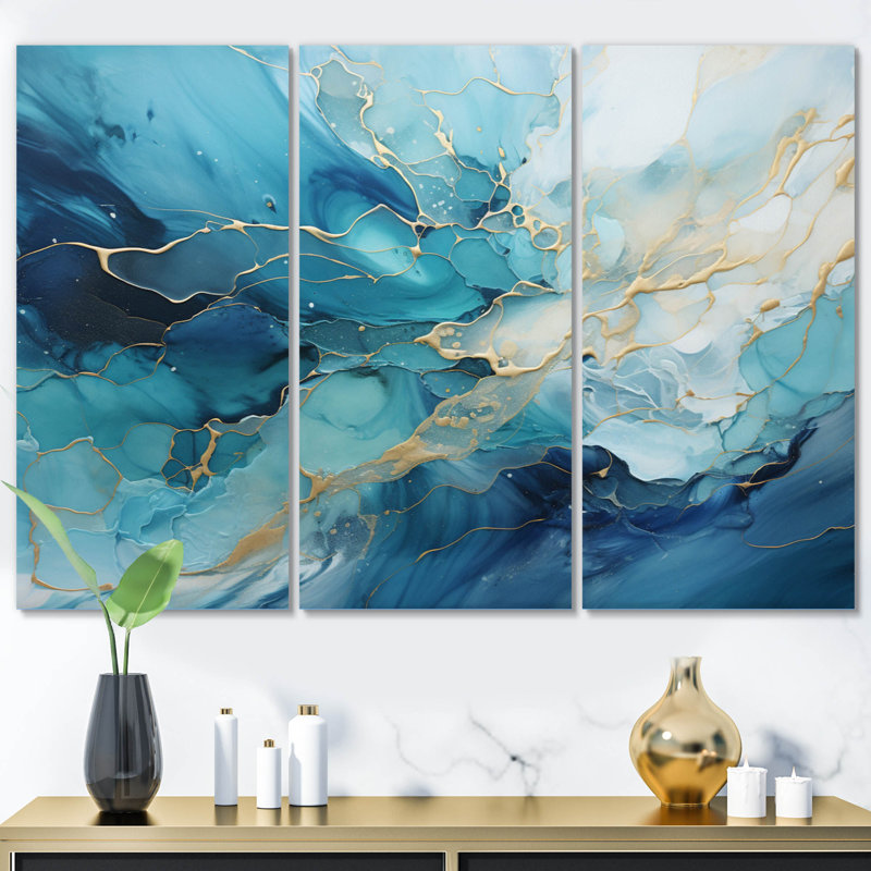«Oceanic Collage I», impression de 3 pièces, H 40 po x l 60 po x P 1 po, Wrapped Canvas