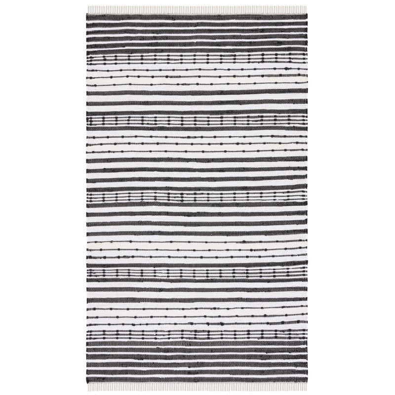Tapis noir / ivoire en coton tissé à plat Martigue, Rectangle de 5 pi x 8 pi