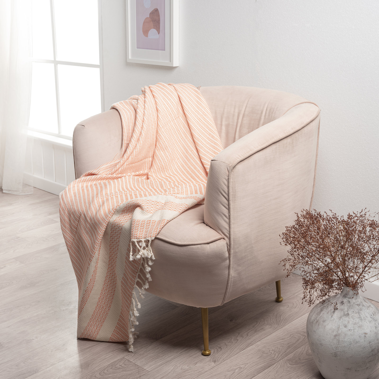 Dacion 100% Turkish Cotton Throw, Orange Striped