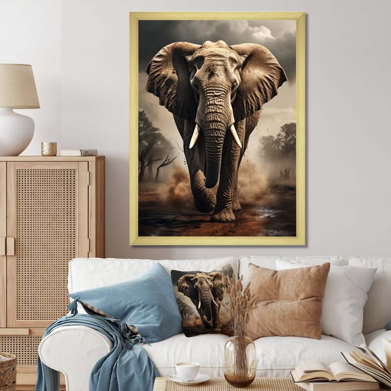 «Dawone African Elephant Race Elegance I», reproduction sur toile, H 32 po x l 16 po x P 1 po, Encadrement doré