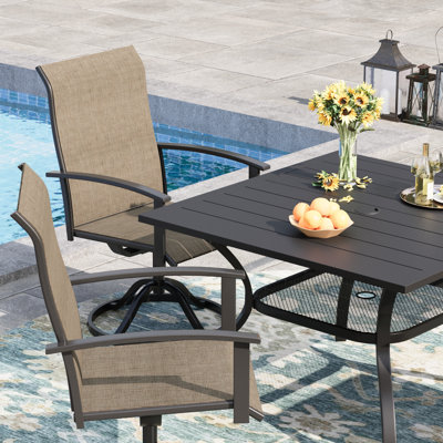 4-Person Square Patio Dining Set With Swivel PVC-coated polyester Chairs