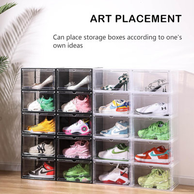 Organisateur de boîte de rangement pour chaussures en plastique transparent avec grande porte magnétique