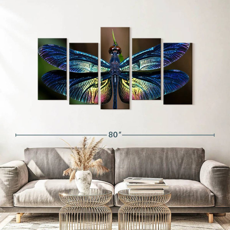 " Prismatic Dragonfly " 5 - Pieces, 33" H x 66" W x 1.25" D