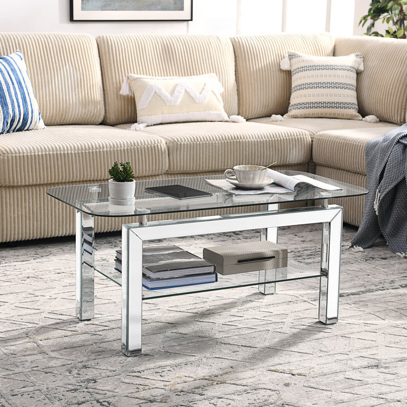 Table basse rectangulaire en verre trempé, table basse, table basse moderne et centre