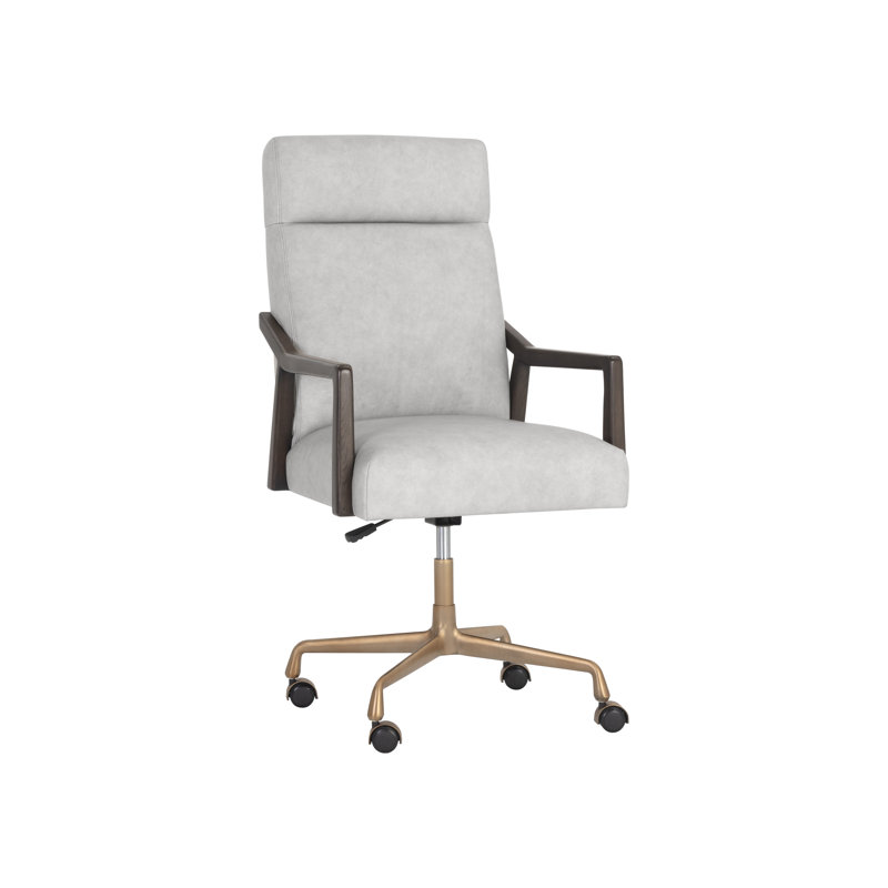 Collin Leather Swivel Office Chair, Grey Genuine Leather
