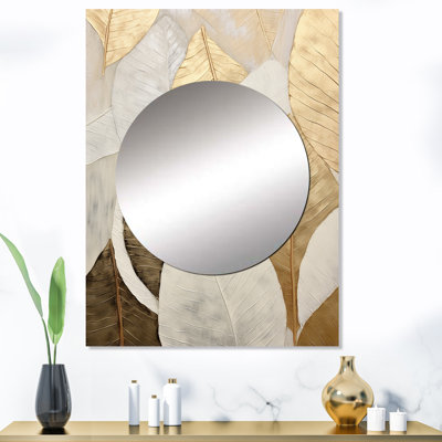 Gold Minimalisme Leaves Collage III - miroir décoratif à feuilles, miroir mural traditionnel, impression sur métal