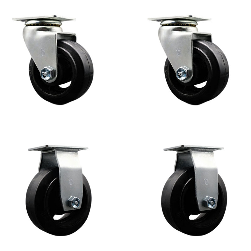 4-Piece Rubber and Cast Iron Caster Set
