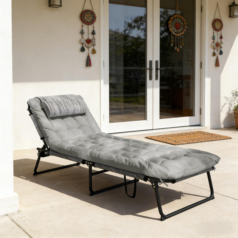 Chaise longue d'extérieur, chaise longue pliante, Gris
