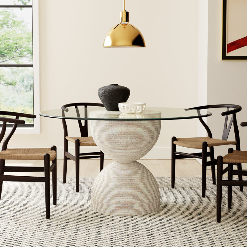 Trevor Round Glass Top Solid Wood Base Dining Table