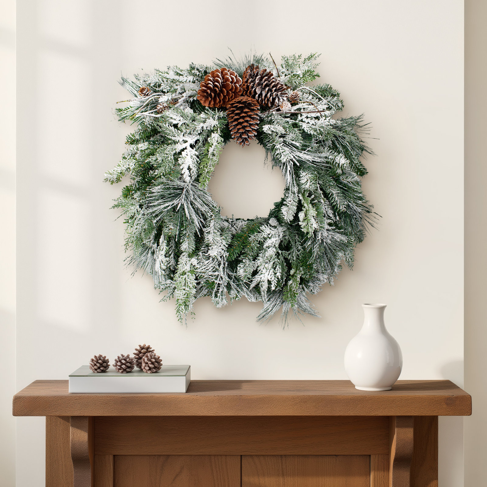 24'' Faux Pine Lighted Wreath