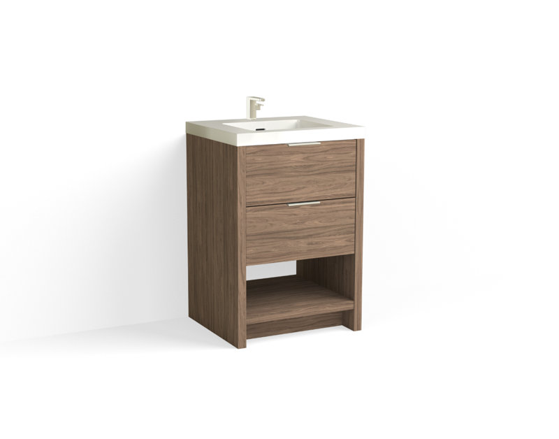 Vue 24" W Freestanding Single Bathroom Vanity, Matte White/Single, Nocino, Polished Nickel