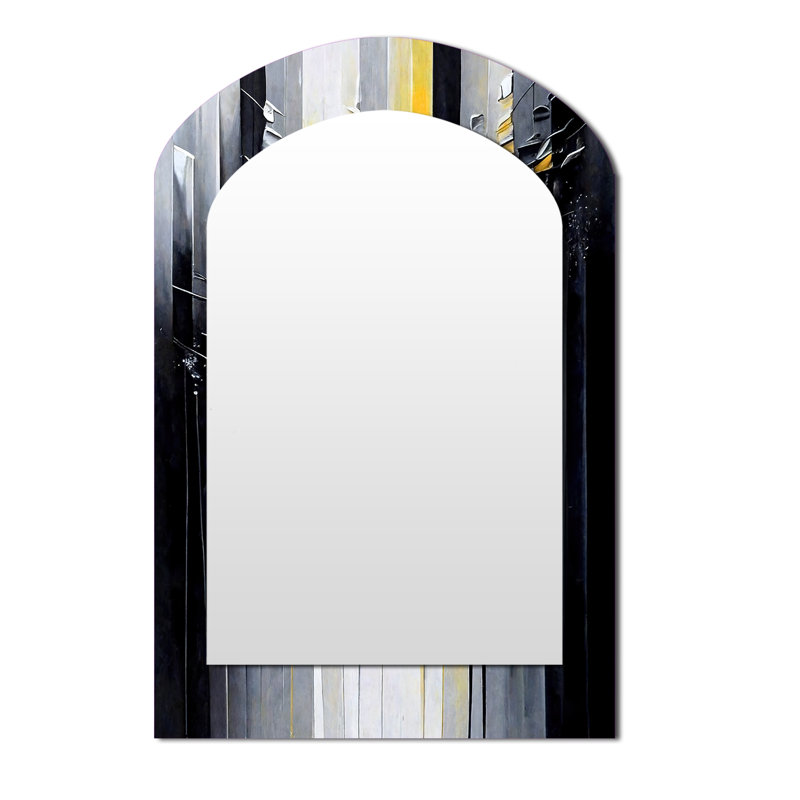 Abstrait géométrique noir et jaune III - miroir asymétrique géométrique unique, grand miroir mural noir, impression d'art en métal