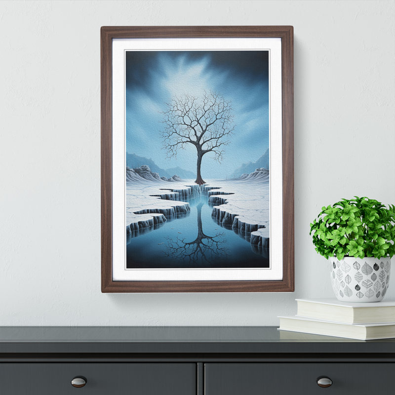 Winter Landscape Surrealism - Single Picture Frame Print on Wood, Walnut, 34cm H x 25cm W x 2cm D
