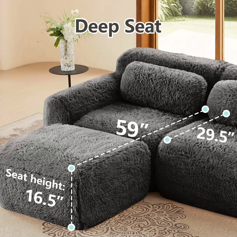 Tissu moelleux doux et moelleux de 114 po, canapé modulaire modulaire, conception ergonomique avec coussins décoratifs, raccordement à boucle à compression complète pour bureau, cinéma maison, gris foncé