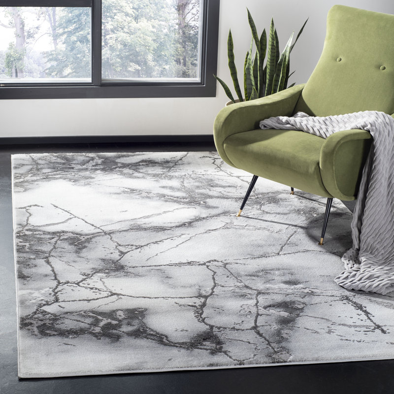 Swindle Abstract Grey/Silver Area Rug, Rectangle 9' x 12'