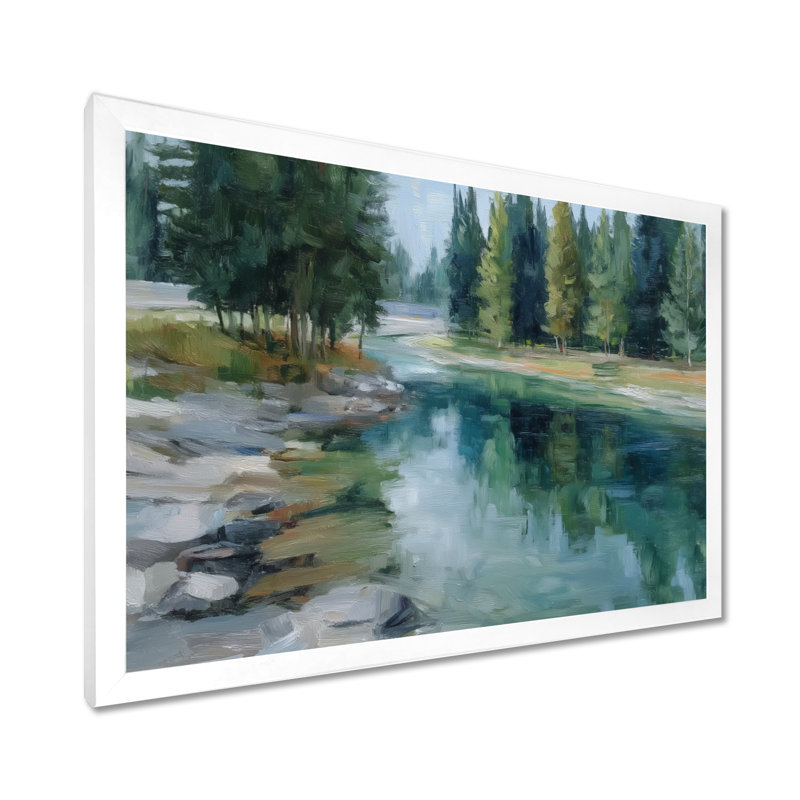 «Pine Trees Fraser River Calming Current», reproduction d'art sur toile, paysage vert, Cadre photo unique, H 12 po x l 20 po