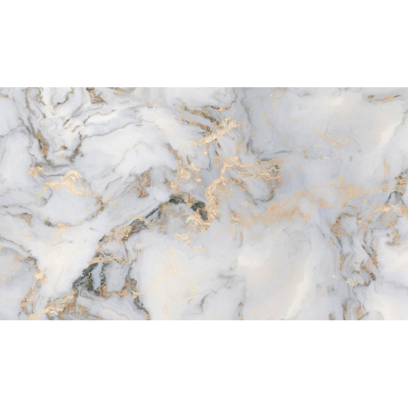Cridhe Light Grey and Off White Marble Pattern Gold Abstract Removable Textile Wallpaper, 106" L x 187" W