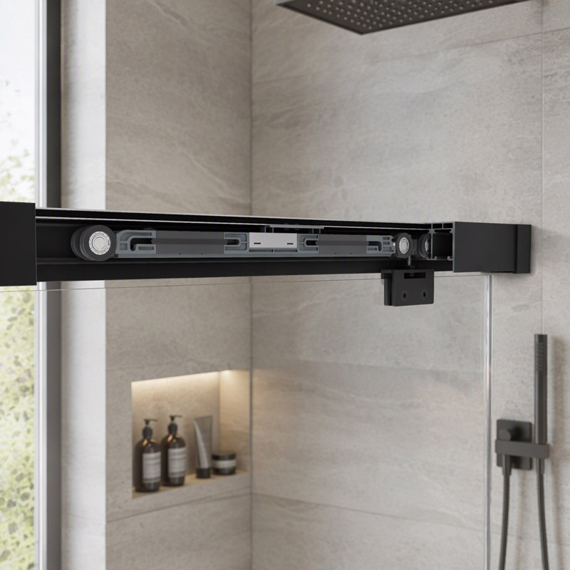 54"X 76" North American Frameless Double Sliding Matte Black Shower Door With Adjustable Soft Closing Function 8Mm Tempered Glass With Nano Easy Cleaning And Stick Explosion-Proof Menbrance