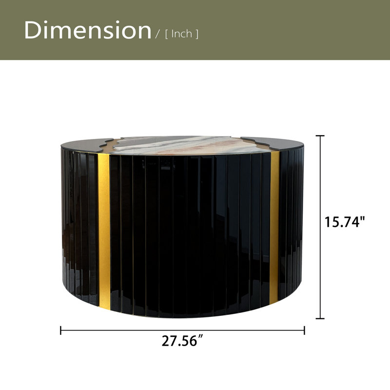 Table basse ronde à miroir en verre cylindrique avec effet miroir en poudre, motif de marbre, table d'appoint, décoration intérieure moderne, espace de vie compact