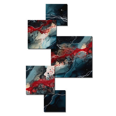 Encre liquide bleue et rouge captivante I - décoration murale géométrique moderne en métal