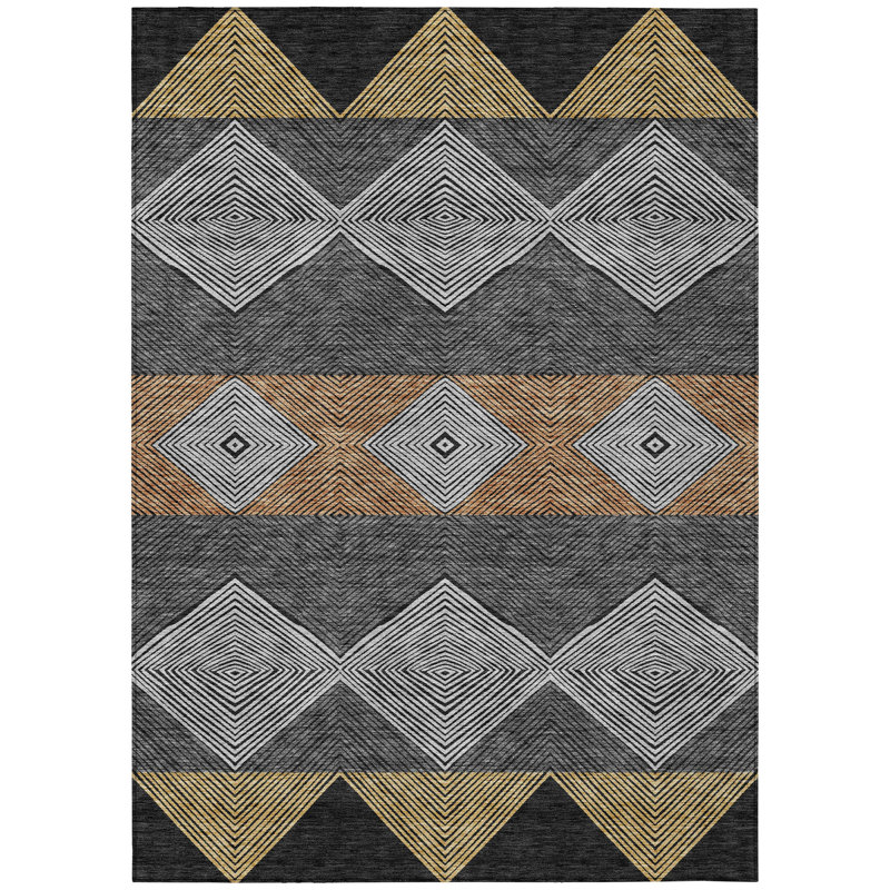 Machine Washable Indoor/Outdoor Chantille ACN2545 Geometric Rug, Black, 2'6" x 3'10"