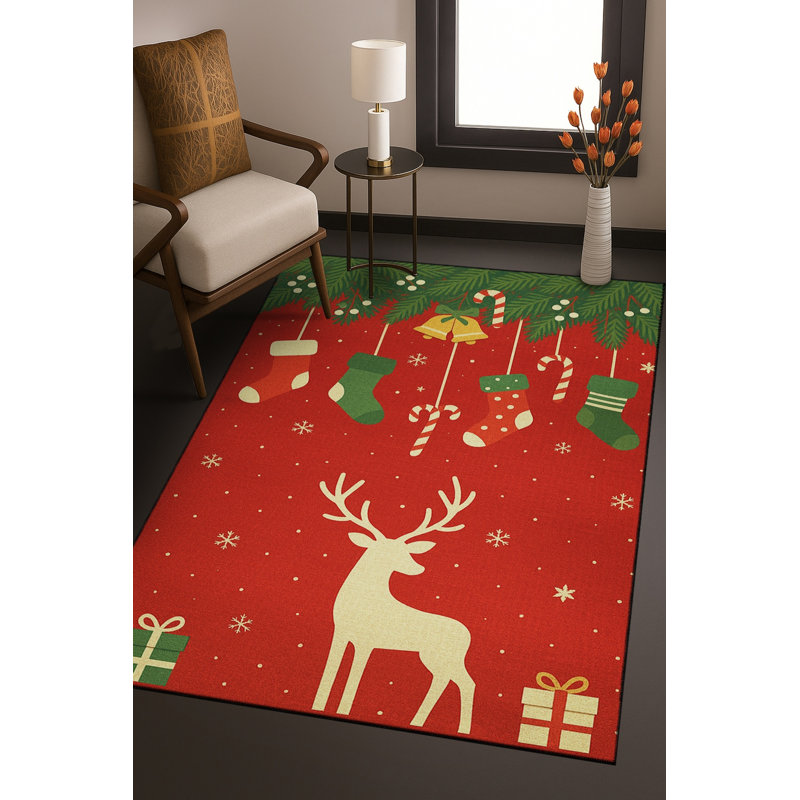 Tapis décoratif tissé rouge Mosso, 2'6" x 4'11"