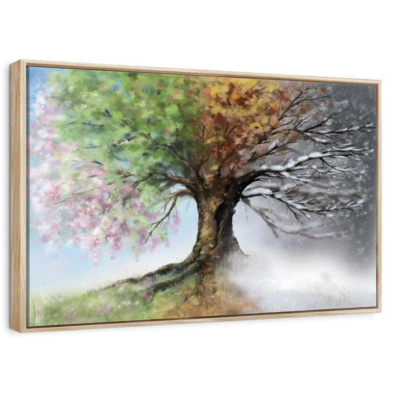 Four Seasons, Floating Frame Natural Wood, 25" X 17"