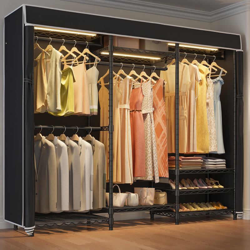 VIPEK V5L Covered Clothes Rack with Dimmable LED Lights, Closet Rack with Cover, Black/Black