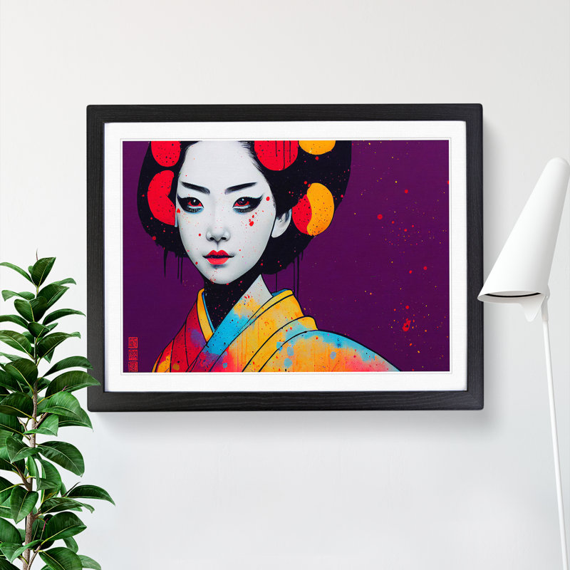 XH1022-6625X Geisha Vol.2 Abstract 1 Piece Single Picture Frame Painting, 46cm H x 64cm W x 2cm D, Black