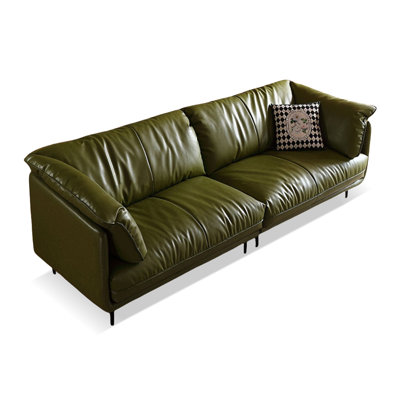 86.61" Green Genuine Leather Modular Sofa cushion couch