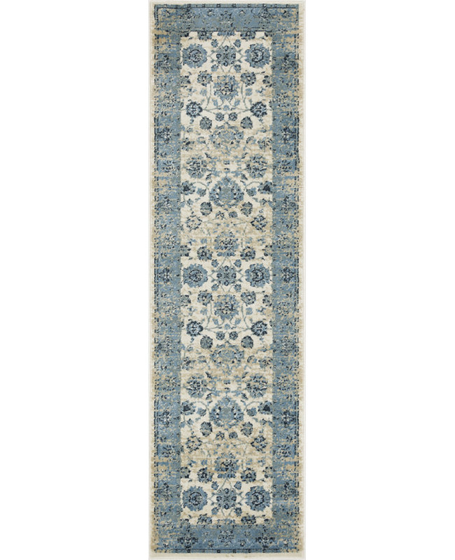Tapis de couloir oriental bleu délavé ivoire, Rectangle 3 pi x 5 pi