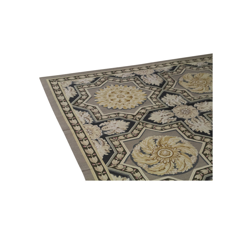 Tapis brun clair, beige et noir noué à la main de haute qualité, Rectangle 9 pi 1 po x 12 pi 2 po