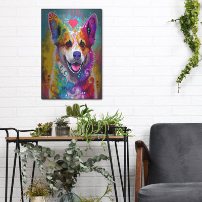 Art mural en métal Winston Porter «Happiness Corgi» par Dean Russo