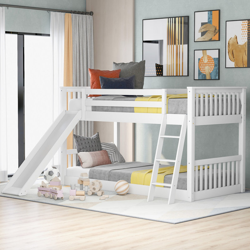 Lit superposé simple au-dessus de simple avec glissière convertible et échelle, Blanc