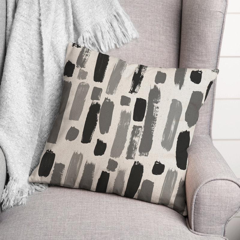 Paint Strokes Outdoor Square Pillow Cover & Insert, Black/Gray