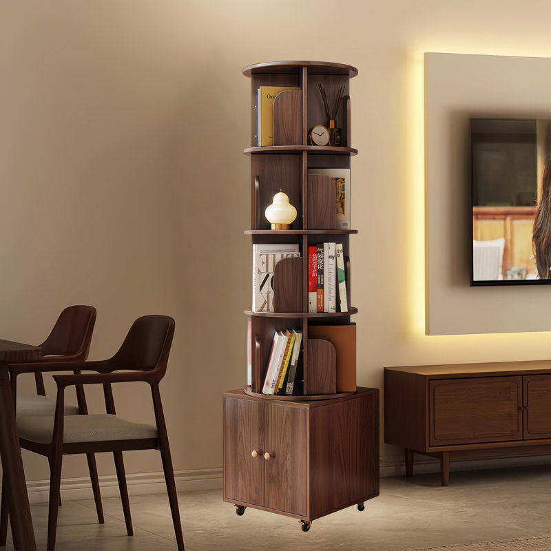 Rotating Bookshelf, 360 Degree Left and Right Rotation Floor Standing Bookcase, Multi-Functional Bookshelf Organizer, with Storage Cabinet