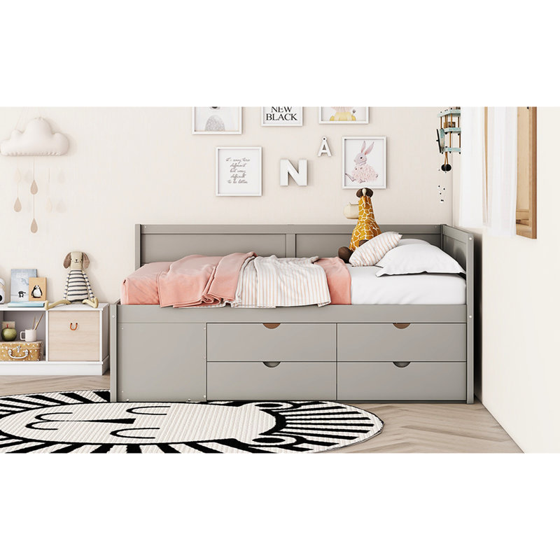 Lit de jour en noyer avec rangement, Noyer, Lit double