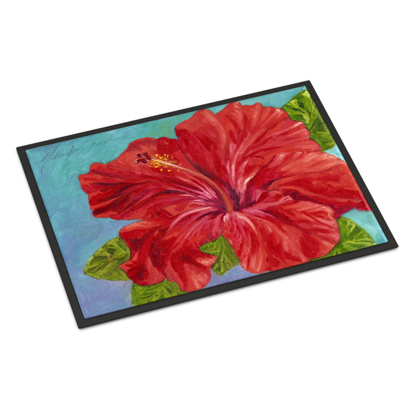 Tapis d'extérieur antidérapant rouge Veyo Hibiscus, Rectangle 1 pi 6 po x 2 pi 3 po