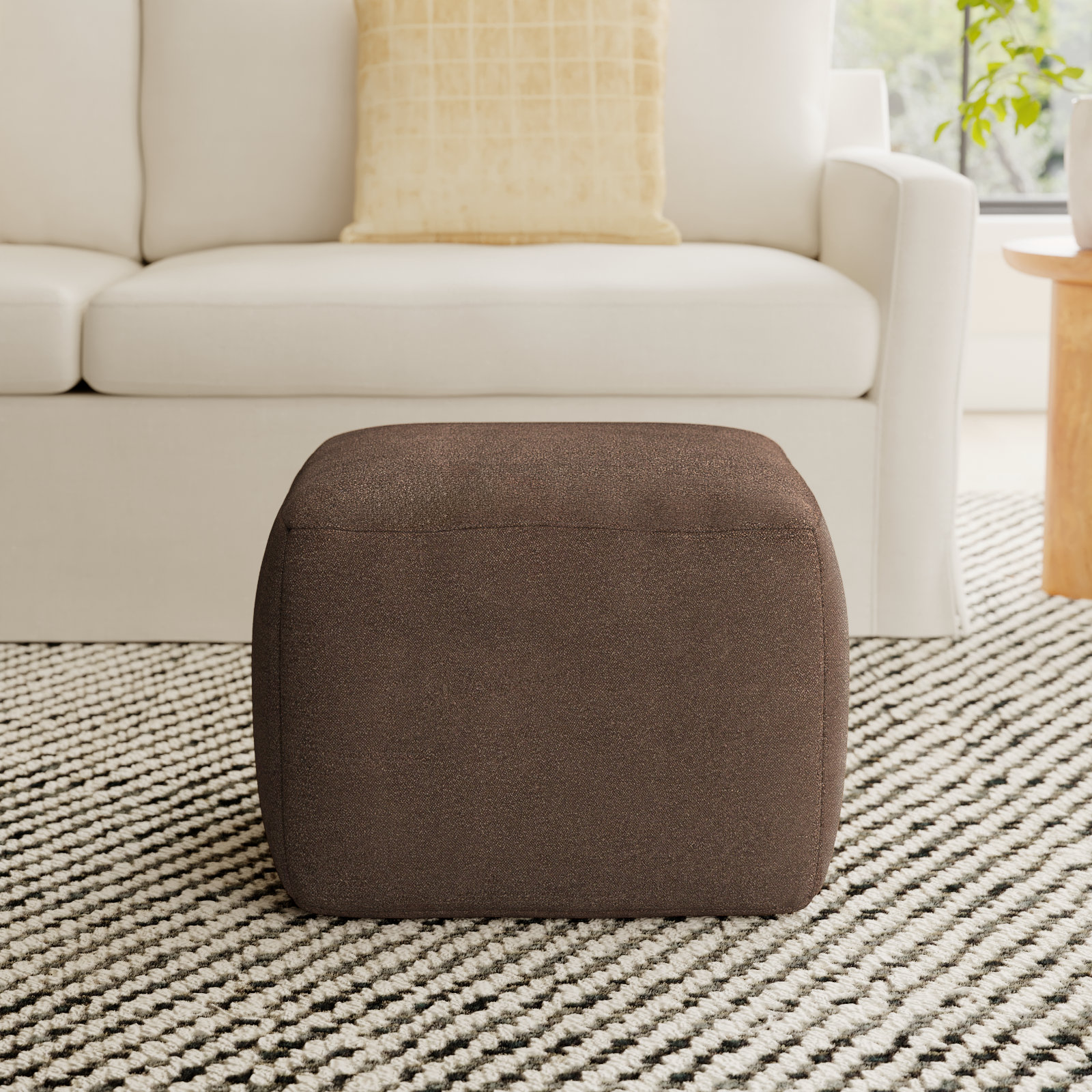 Inaki Upholstered Pouf, Dark Brown Boucle