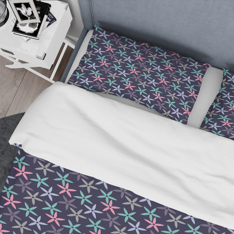 Ensemble de housse de couette abstrait fleur abstraite Mid-Century, Housse de couette très grand et 2 taies
