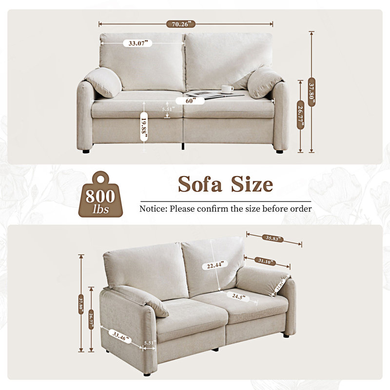 2 Seater Sofa, Minimalist Sofa, Beige
