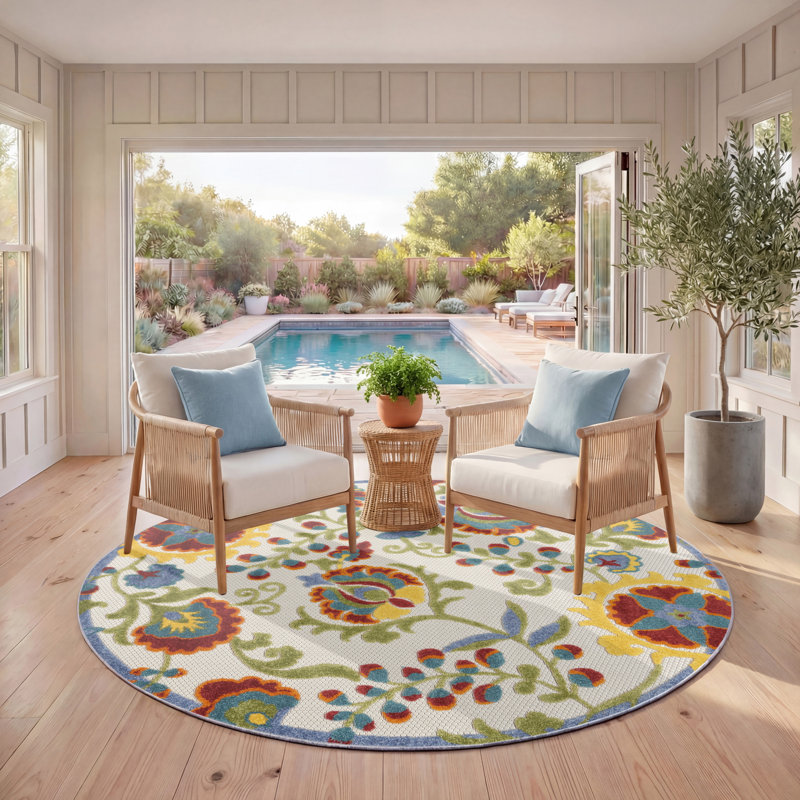 Richana Floral Indoor Rug, Round 5'3"