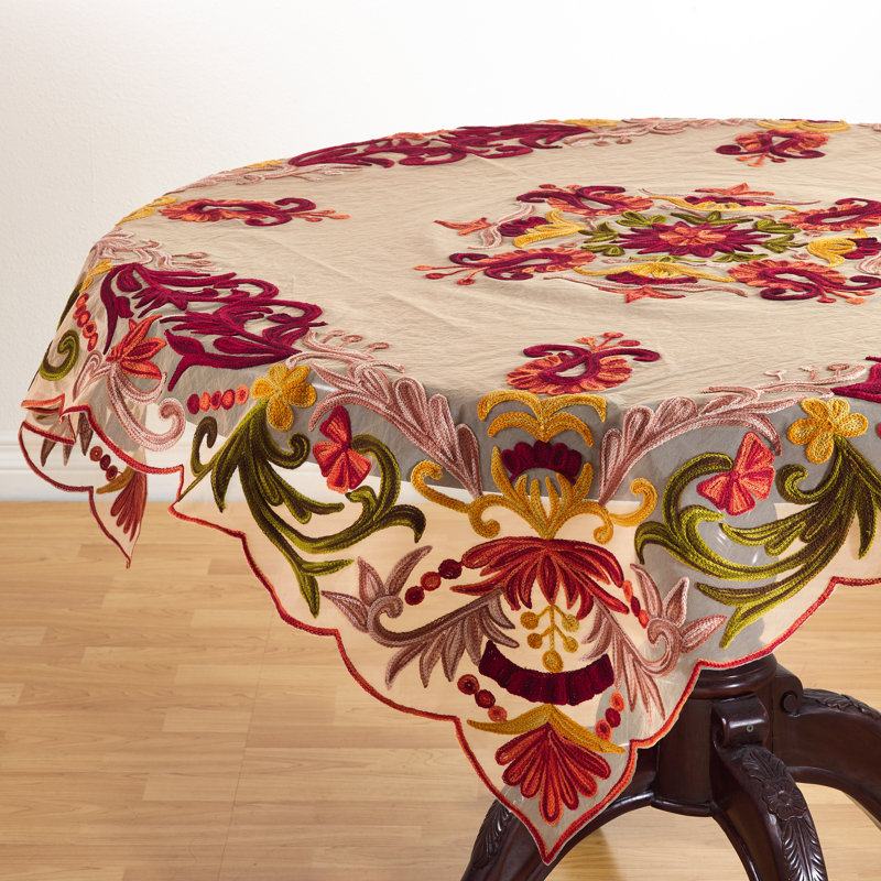 Multicolor Embroidered Square Fabric Tablecloth