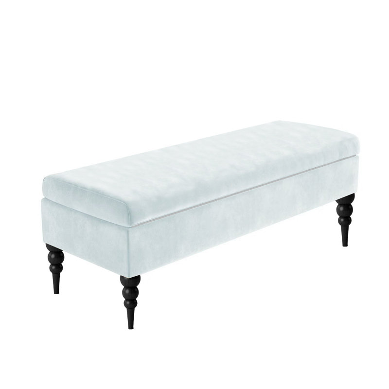 Safar Plain Ottoman Storage Bench - Plush Velvet Shoe Bench - Upholstered Footstool with Storage, White