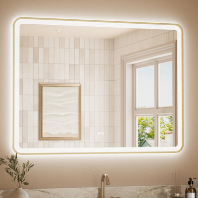 Frontlit & Backlit LED Tempered Glass Bathroom Vanity Mirror with Aluminum Framed