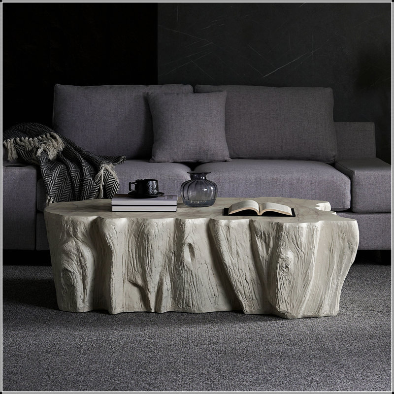 Table basse de 48,62 pouces de forme unique en fibre de verre pour les salons modernes, sans assemblage requis, durable et élégante