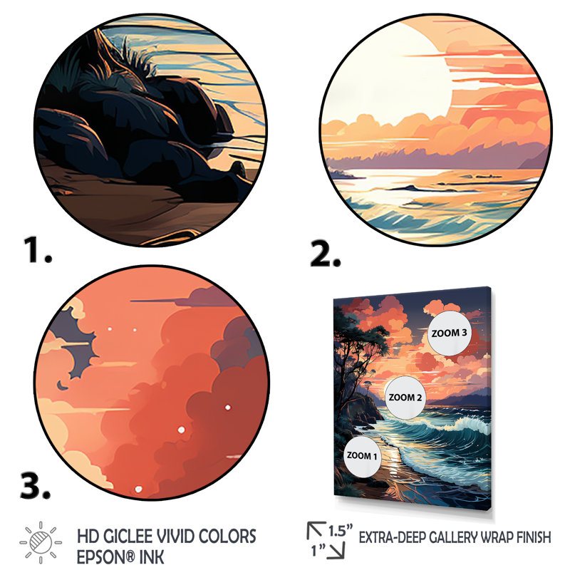 Coucher de soleil orange sur une plage audacieuse II - art mural plage, Cadre photo blanc, H 40 po x l 30 po x P 1,5 po