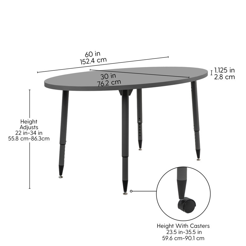 Table d'activité thermofusionnée 30 x 60 avec pieds fuselés réglables Adapte, Gris, Mer du nord