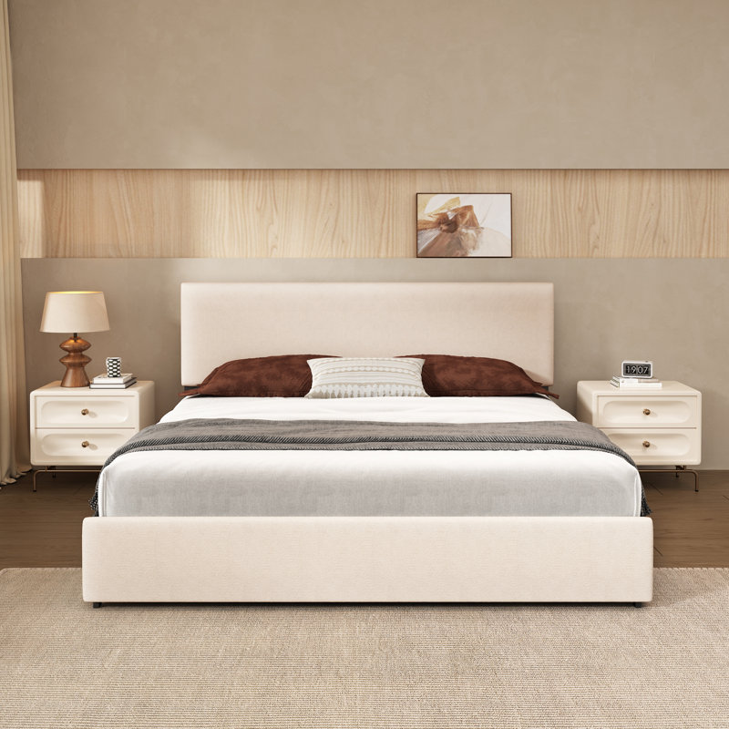 4 Drawers Storage Upholstered Bed, Beige, King