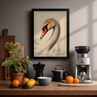 Swan in Profile Botanical - Framed Print